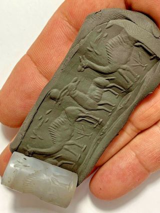 Intact Rare Near Eastern Cylinder Seal With Animal Pendant 9.  7gr 29mm