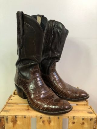Vintage Custom Loveless Cowboy Boots Brown Baby Crocodile Mens Sz 9/9.  5