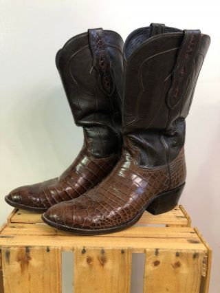 VINTAGE CUSTOM LOVELESS COWBOY BOOTS BROWN BABY CROCODILE MENS Sz 9/9.  5 2