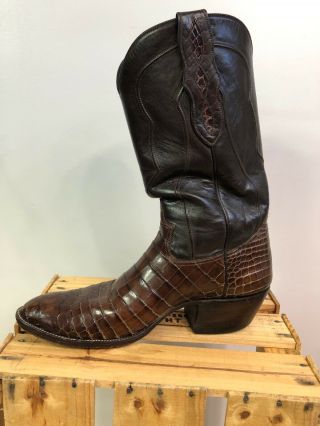 VINTAGE CUSTOM LOVELESS COWBOY BOOTS BROWN BABY CROCODILE MENS Sz 9/9.  5 4