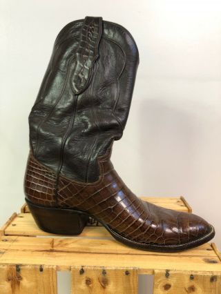 VINTAGE CUSTOM LOVELESS COWBOY BOOTS BROWN BABY CROCODILE MENS Sz 9/9.  5 5