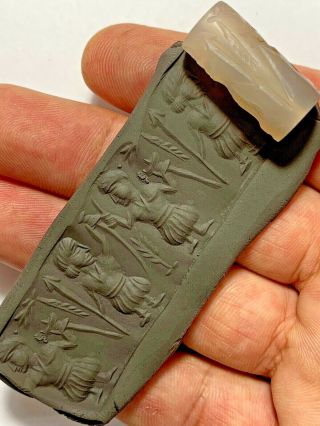 Intact Rare Near Eastern Cylinder Seal With Soldier Pendant 7.  2gr 27mm