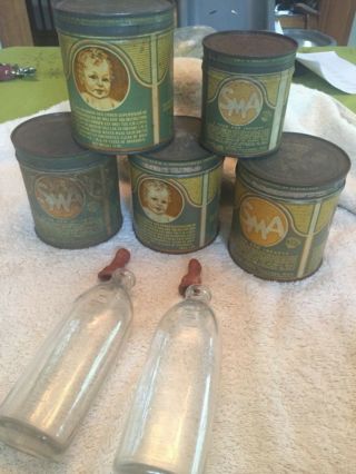 Antique Vintage 1929 Set Of Baby Bottle And Sma Formula Can Oddball Advertising