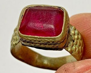 Late Medieval Silvered Ring With Rare Brilliant Stone 5.  5gr 25mm (inner 19.  0mm)