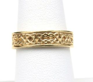 Vintage Celtic Knot 14k Yellow Gold Wedding Band Ring Sz 7.  75