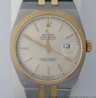 Mens Rolex Oysterquartz Datejust 17013 A 18k Gold Ss Vintage Watch