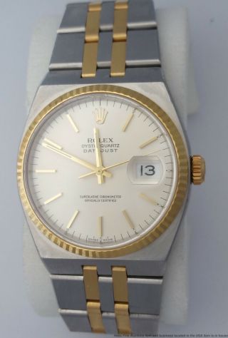 Mens Rolex Oysterquartz Datejust 17013 A 18k Gold SS Vintage Watch 2