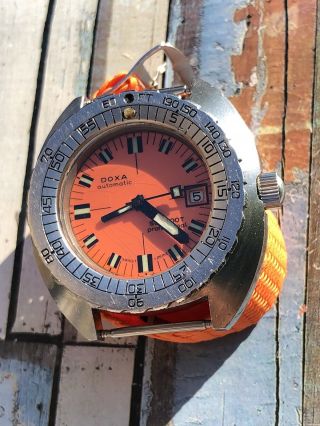 1967 Doxa Sub Orange Spiderweb Dial Automatic Vintage Mens Diver Watch