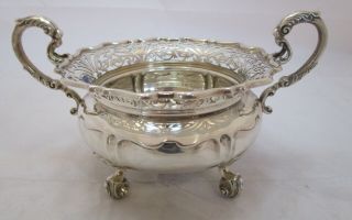 Fine Antique Edwardian Sterling Silver Pierced Rim Sugar Bowl,  1907,  365 Grams