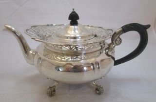 Fine Antique Edwardian Sterling Silver Pierced Rim Teapot,  1907,  791 Grams