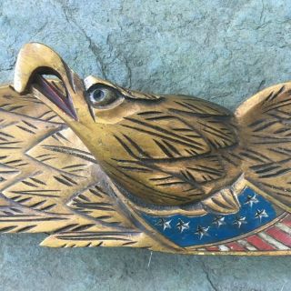 Antique Carved & Painted Gold Gilt Wood Bellamy Eagle,  Patriotic Stars & Stripes
