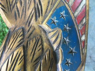 Antique Carved & Painted Gold Gilt Wood Bellamy EAGLE,  Patriotic Stars & Stripes 3