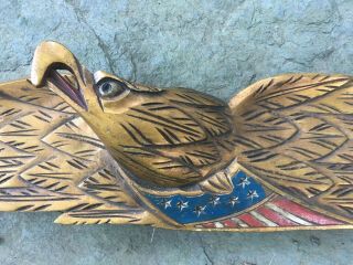 Antique Carved & Painted Gold Gilt Wood Bellamy EAGLE,  Patriotic Stars & Stripes 5