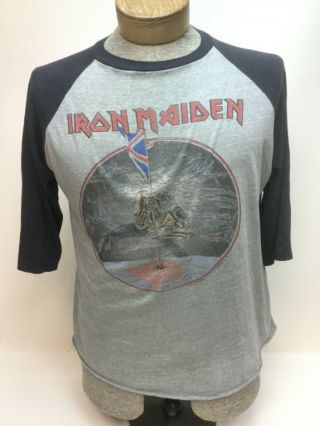 Vintage 80s Iron Maiden Tour 1982 Concert Usa Rock Jersey 3/4 Slv T - Shirt Xl