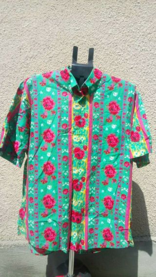 Vintage Kenzo Flowers - Printed 100 Cotton Men Shirt Xl