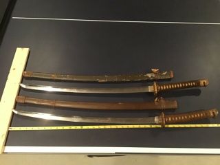 Pair Vintage Wwii Japanese Samurai Swords & Scabbards Identification On 1 Handle