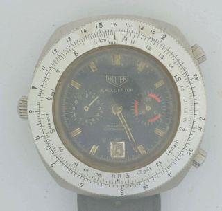 Vtg Heuer Calculator Steel Chronograph.  Ref: 110.  633 Cal: 12.  For Repairs