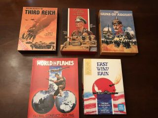 Vintage Board Games Lot; Third Reich,  Panzer,  World In Flames,  East Wind Rain.