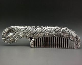 Collectibles Decorated Handwork Miao Silver Carving Dragon Model Elegant Comb