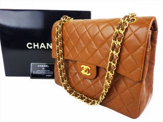 100 Auth Chanel Flap Bag Chain 2.  55 Brown Gold Vintage Classic Quilted Ghw 25cm
