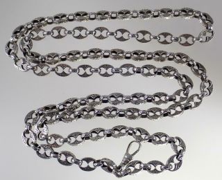 Wow Antique Victorian 42  Sterling Silver Floral Book Chain Collar Necklace