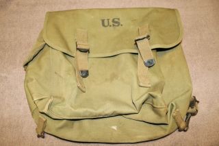 Rare Early Ww2 U.  S.  Army Od Duck Canvas Waterproof Musette Bag,  1942 D