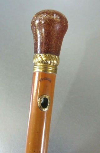Rare Antique Circa 1755 Amber & Gold Topped Gentlemans Walking Cane By Tyther