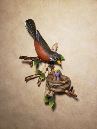 Robin wood carving songbird carving wildlife art duck decoy Casey Edwards 12
