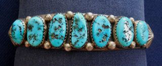 Navajo Td Sterling Silver 7 Turquoise Nuggets Handmade Vintage Wire Bracelet