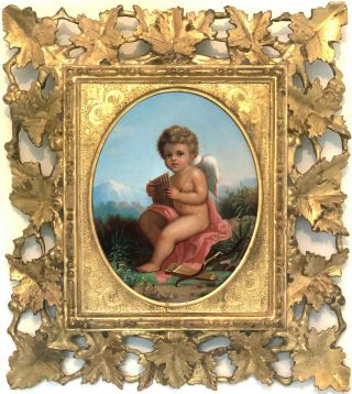 Cupid Seated In A Landscape Antique Oil Painting 19th Century Italian School