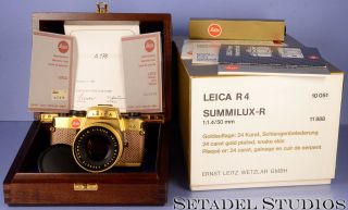 Leica Leitz R4 24kt Gold Camera Outfit,  50mm Summilux - R F1.  4 Lens,  Box Rare