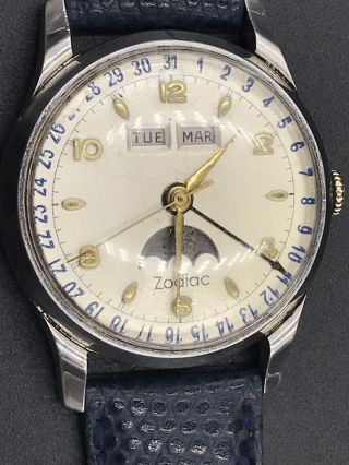 Zodiac Triple Date Moonphase 17j (needs Servicing) Mens Vintage Watch