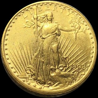 1908 - S $20 Gold Saint Gaudens Nearly Uncirculated Rare San Fran Collectible Nr