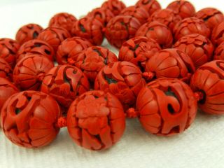 Vintage Chinese Carved Faux Cinnabar Necklace & 3 Bangles Red & Black Wide 4