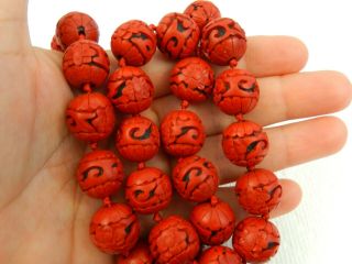 Vintage Chinese Carved Faux Cinnabar Necklace & 3 Bangles Red & Black Wide 8