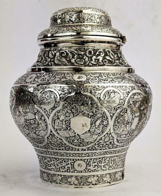 Qajar Persian Antique Silver Tea Caddy 19th Century Islamic Art