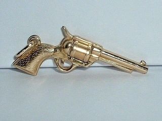 Vintage 14k Yellow Gold Moveable 3d Revolver Gun Pendant Charm