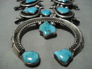 FINEST BLUE GEM TURQUOISE VINTAGE NAVAJO STERLING SILVER SQUASH BLOSSOM NECKLACE 2