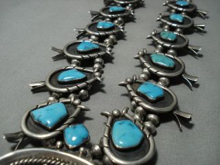 FINEST BLUE GEM TURQUOISE VINTAGE NAVAJO STERLING SILVER SQUASH BLOSSOM NECKLACE 4