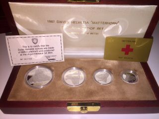 1987 Switzerland Helvetica 4 - Coin Matterhorn Platinum Proof Set ☆extremely Rare☆