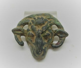 Ancient Luristan Near Eastern Bronze Ram Heads Mount Very Rare