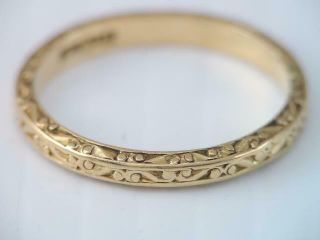 Best Antique Engraved Solid 18k Gold Wedding Band Ring Ornate In Antique Box