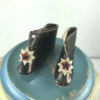 Vintage Antique Jj French Leather Doll Shoes Metallic Brown With Stars
