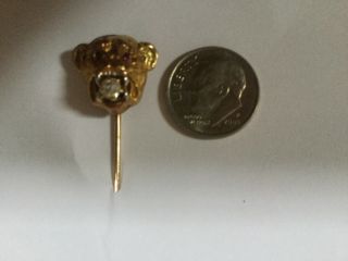 Vintage 14k Yellow Gold And Diamond Monkey Head Stickpin