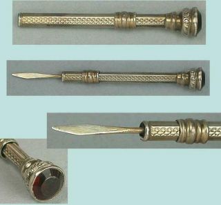 Antique Sheathed Gilded Toothpick / Seal English Circa 1890