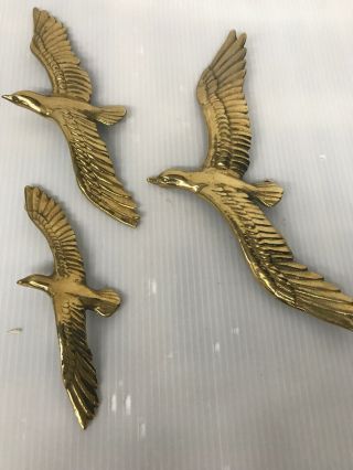 Vintage Flying Geese Ducks Brass Birds Wall Decor Mid - Century Set Of 3