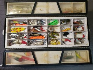 Vintage Sears Ted Williams Tackle Box Full Of Assorted Fishing Lures And heddon 2