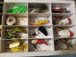 Vintage Sears Ted Williams Tackle Box Full Of Assorted Fishing Lures And heddon 5