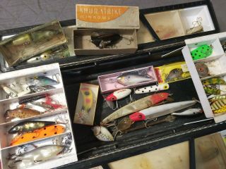 Vintage Sears Ted Williams Tackle Box Full Of Assorted Fishing Lures And heddon 6