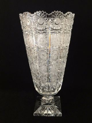 Vintage Queen Lace Bohemian Czech Hand Cut Glass Crystal Vase,  13 " T X 6 1/2 " D